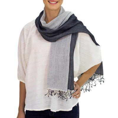 Cotton scarf, 'Duo'