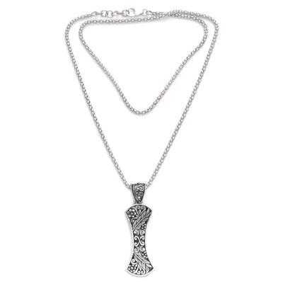 Petals Crest,'Floral Sterling Silver Pendant Necklace from Java'