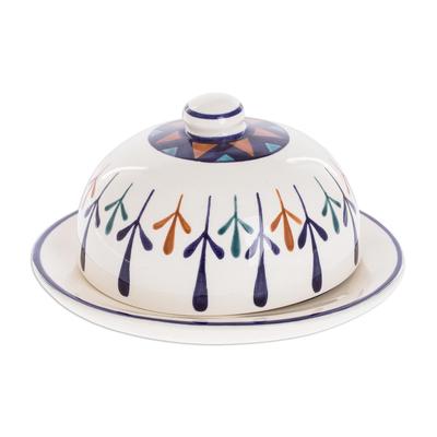 Antigua Breeze,'Ceramic Hand Painted Geometric Design Covered Cheese Dish'