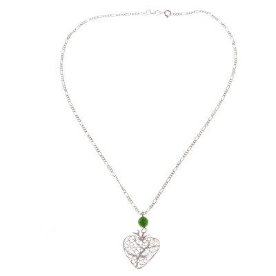 Under the Apple Tree,'Sterling Silver Filigree Heart Pendant with Agate Bead'