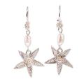 Jasmine Stars,'Sterling Silver Filigree and Cultured Pearl Dangle Earrings'