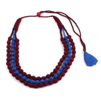 Kolkata Glamour,'Indian Three Strand Fabric Wrapped Beaded Necklace'