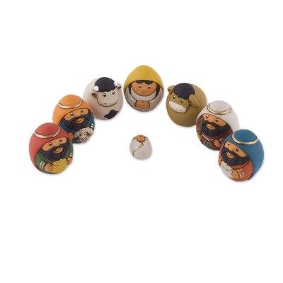 '7 Piece Egg-Shaped Diminutive Ceramic Nativity Scene'