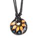 Night's Yellow Grace,'Floral Adjustable Painted Ceramic Pendant Necklace in Yellow'