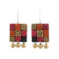 'Hand-Painted Square Ceramic Chandelier Earrings from India'