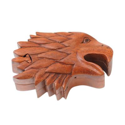 Eagle Feathers,'Suar Wood Eagle-Motif Puzzle Box'