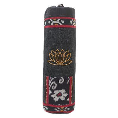 Lotus Lagoon in Black,'Ikat Cotton Yoga Mat Bag with Glass Bead Motif'