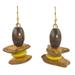 Yellow Prosperity,'Sese Wood and Coconut Shell Dangle Earrings from Ghana'