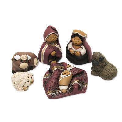 Ceramic nativity scene, 'Born in Cuzco' (set of 7)