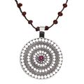 Shining Shield in Brown,'Handmade 925 Sterling Silver Rhodolite Cord Pendant Necklace'