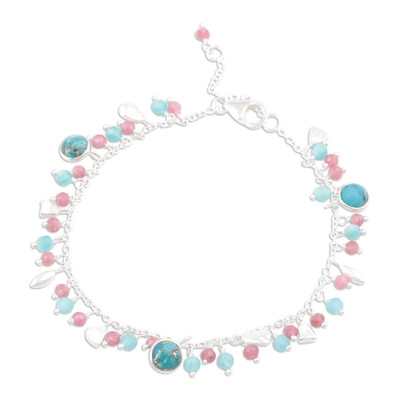 Above the Sky,'Hand Crafted Tourmaline and Chalcedony Charm Bracelet'