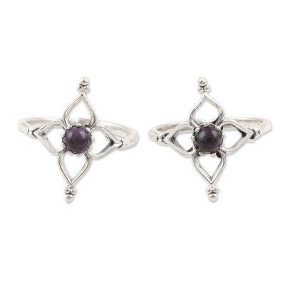 Violet Flower,'Handmade Amethyst and Sterling Silver Toe Rings (Pair)'