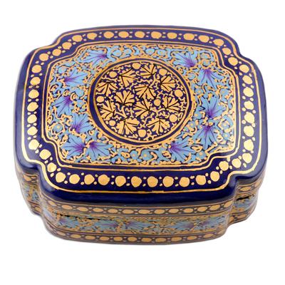 Kashmir Sapphire,'Blue and Gold Papier Mache and Wood Decorative Box'