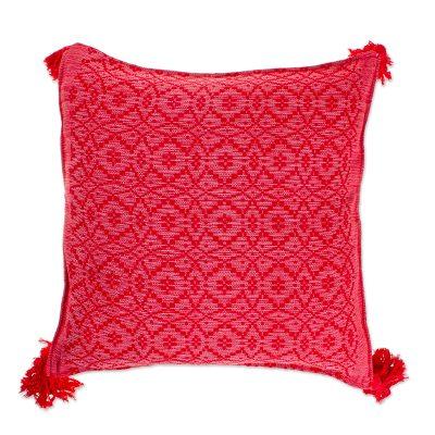 Oaxaca Diamonds in Chili,'Red Hand Woven Cotton Cushion Cover'