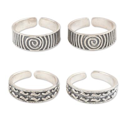 Spirals and Lines,'Sterling Silver Toe Rings in a ...