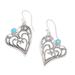 Leaf Heart,'Sterling Silver and Reconstituted Turquoise Dangle Earrings'