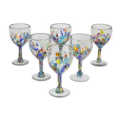 Blown glass wine glasses, 'Confetti Festival' (set...