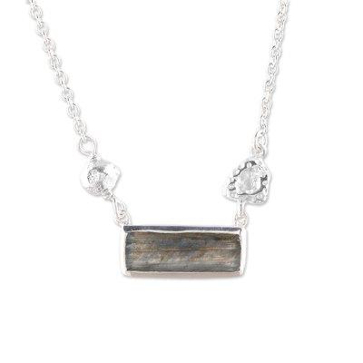 Sliver of Dusk,'Modern Labradorite and Sterling Silver Pendant Necklace'