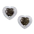 Sparkling Hearts,'Smoky Quartz and Cubic Zirconia Heart Shaped Stud Earrings'