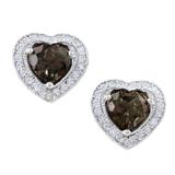 Sparkling Hearts,'Smoky Quartz and Cubic Zirconia Heart Shaped Stud Earrings'