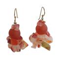 Coral Kiss,'Handmade Coral Red Agate and Recycled Glass Cluster Earrings'