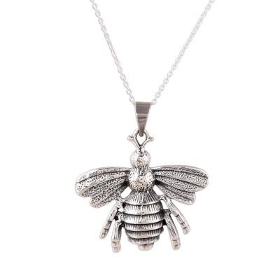 Humming Bee,'Sterling Silver Bee Pendant Necklace from India'