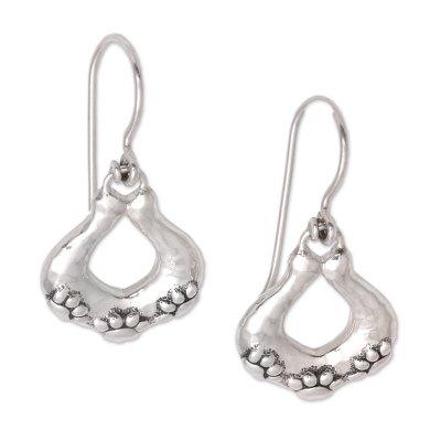 Hopeful Paws,'Sterling Silver Paw Motif Dangle Earrings from Bali'