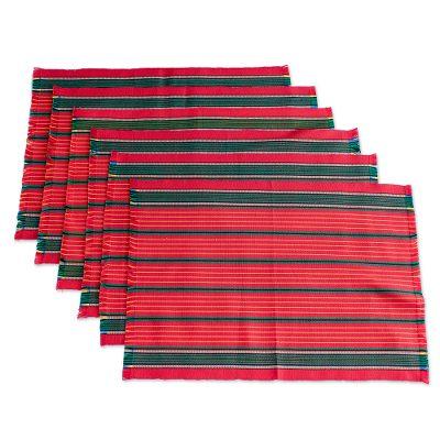 Red Christmas,'Handloomed Christmas Placemats (Set of 6)'