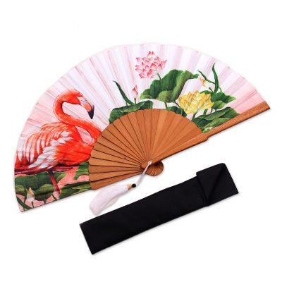 Cream Garden,'Flamingo-Themes Silk Hand Fan from B...