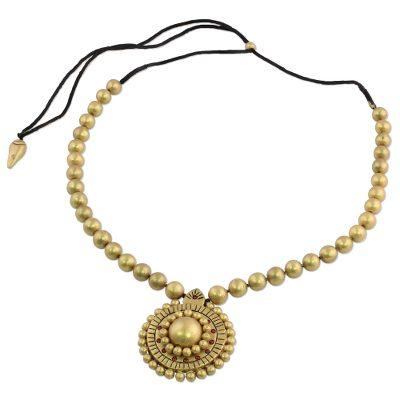 Golden Royalty,'Gold Tone Ceramic Pendant Necklace by Indian Artisans'