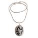 Cendrawasih Haven,'Onyx and Sterling Silver Bird Pendant Necklace from Bali'