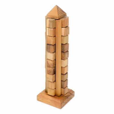 Tower,'Handmade Javanese Recycled Teak Wood Desktop Puzzle'