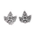 Spiral Leaves,'Sterling Silver Leaf Stud Earrings from Bali'