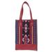 Jepara Weave,'Handcrafted Jepara Ikat Leather Accent Cotton Shoulder Bag'