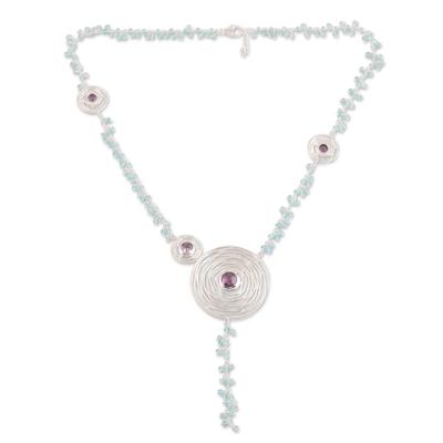 'Spiral-Shaped Amethyst and Chalcedony Pendant Necklace'