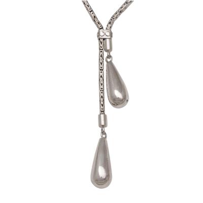 Droplet Duo,'Sterling Silver Adjustable Lariat Necklace from Bali'
