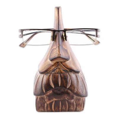 Mustachio,'Whimsical Mustached Face Mango Wood Eyeglasses Holder'