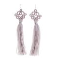 'Hand-Tatted Grey Dangle Earrings from Guatemala'