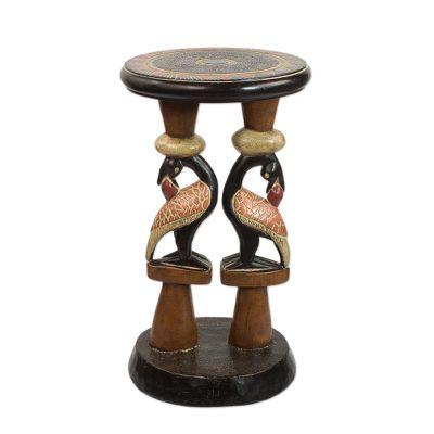 Sankofa Duo,'Hand-Carved Cedarwood Adinkra Accent Table from Ghana'