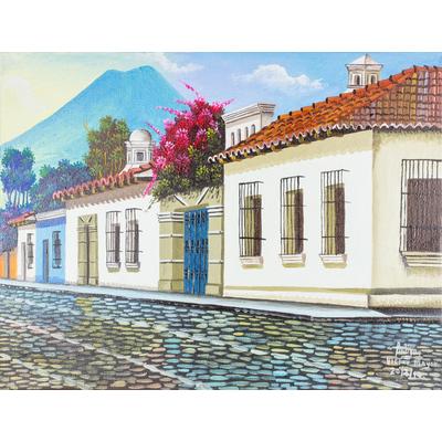 Antigua,'Signed Painting of Antigua Guatemala in Oils on Canvas'