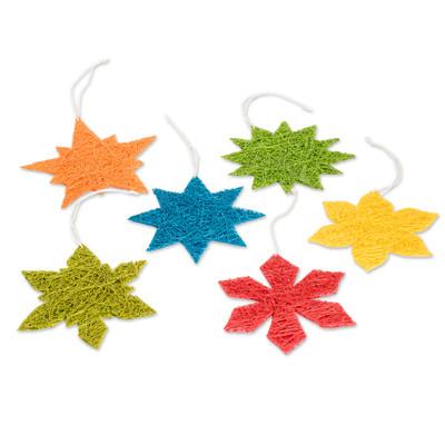 Stellar Color,'Six Colorful Natural Fiber Star and Snowflake Ornaments'