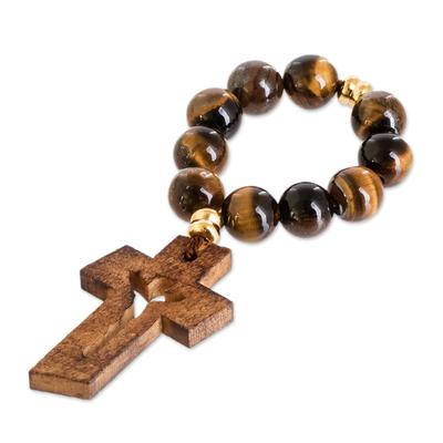 Jesus Silhouette,'Tiger's Eye Decennary Rosary with Pinewood Cross'