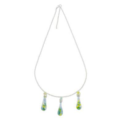 Bubbling Petals,'Colorful Glass Pendant Necklace from Costa Rica'