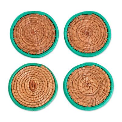 Latin Toast in Green,'Pine Needle Polyester Green Coasters (Set of 4) Guatemala'