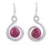 Crimson Swirl,'Handmade Ruby and Sterling Silver Dangle Earrings from India'