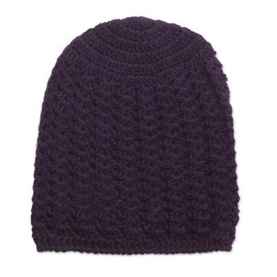 Deep Purple Stars Align,'Hand Crocheted Deep Purple Alpaca Hat'