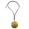 'Tree-Themed Glass Pendant Necklace in Yellow from Costa Rica'