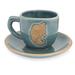 Celadon ceramic cup and saucer, 'Blue Thai Elephant'