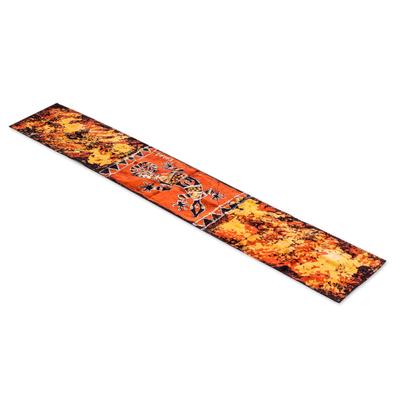 Delightful Gecko,'Batik Cotton Gecko Table Runner from Ghana'