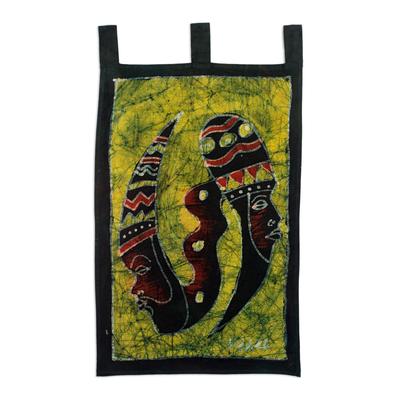 Batik wall hanging, 'Gye Nyame Duality'